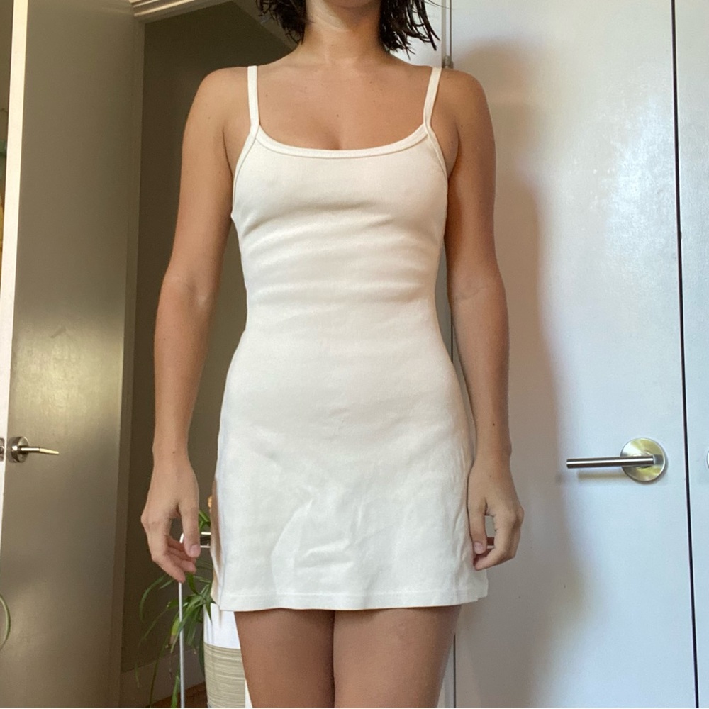 Los Angeles Apparel Heavy Rib Crème Spaghetti Mini Dress